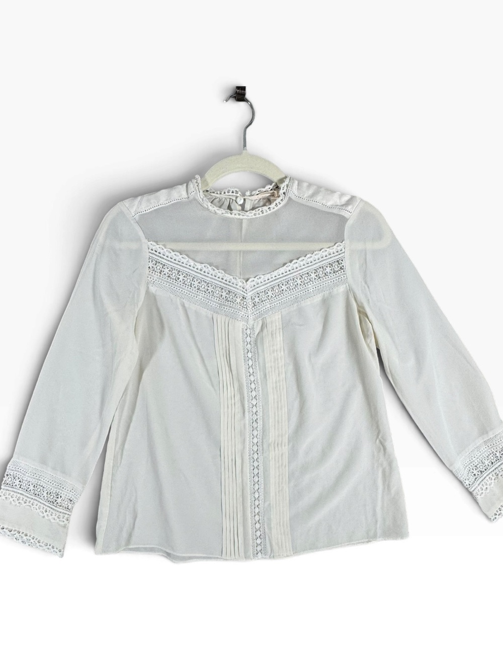 Rebecca Taylor Cream Lace Yoke Pintuck Blouse